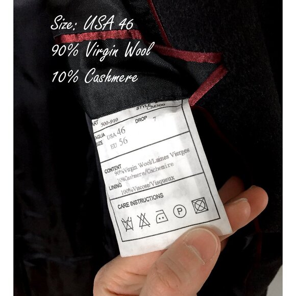 Men's Mario Serrani 90% Virgin Wool & 10% Cashmere Classic Black Coat - Picture 8 of 12